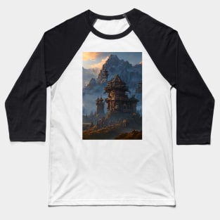 Surreal Magical Asian Tower in Beautiful Landscape and Trees by the Mountains Baseball T-Shirt